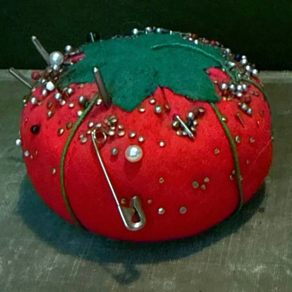 Vintage Tomato Pin Cushion • Fully Loaded • Estate Pins